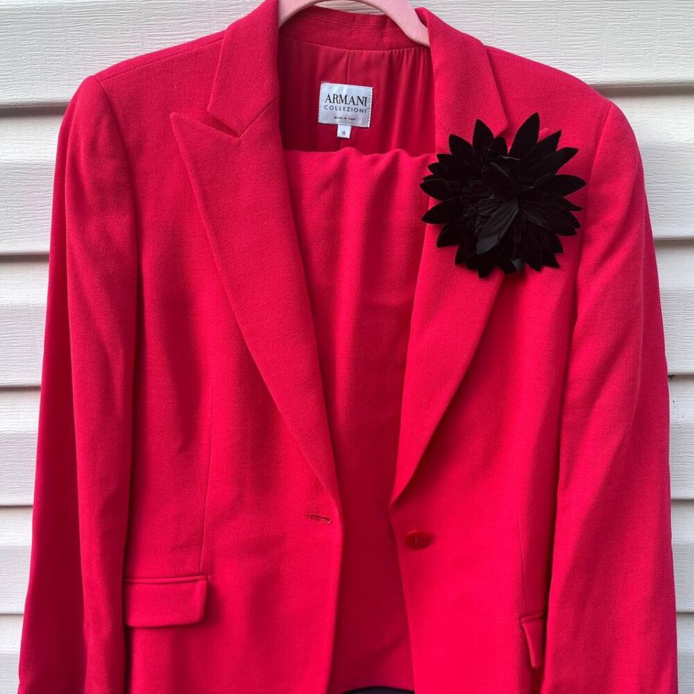 Armani Collezioni Red Blazer & Skirt Suit • Made in Italy • Size 10 • Power Set